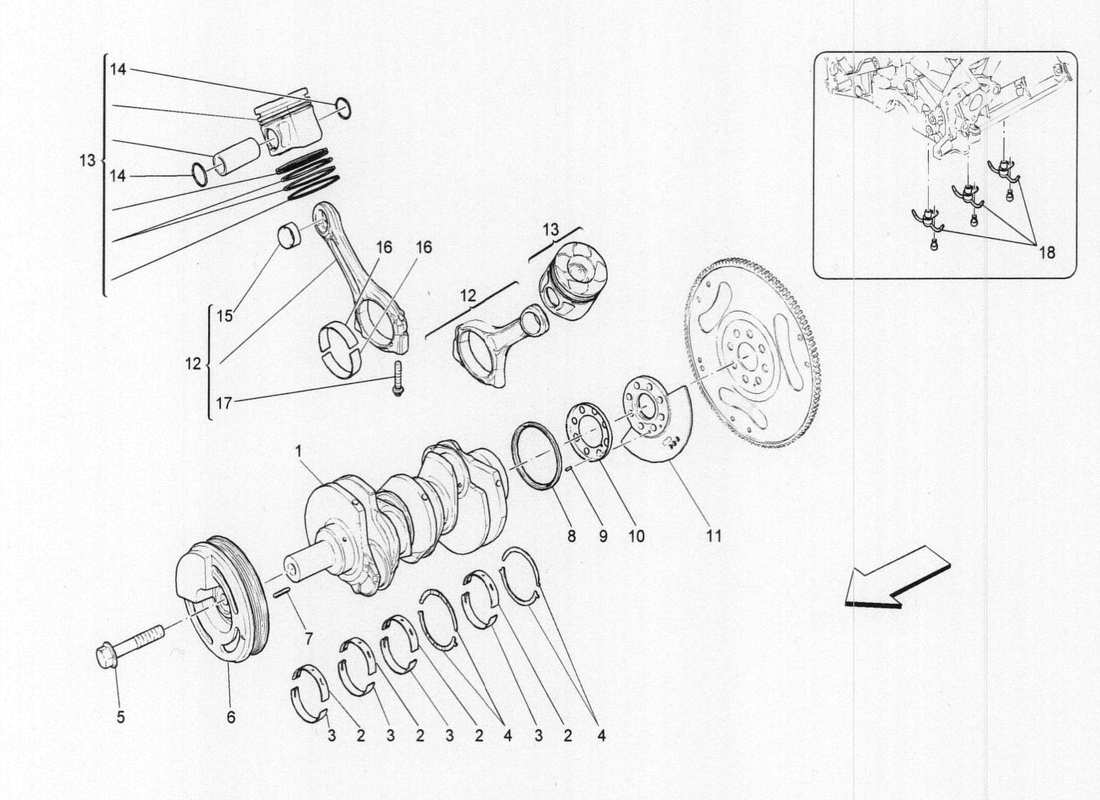 maserati qtp. v6 3.0 tds 275bhp 2017 crank mechanism part diagram