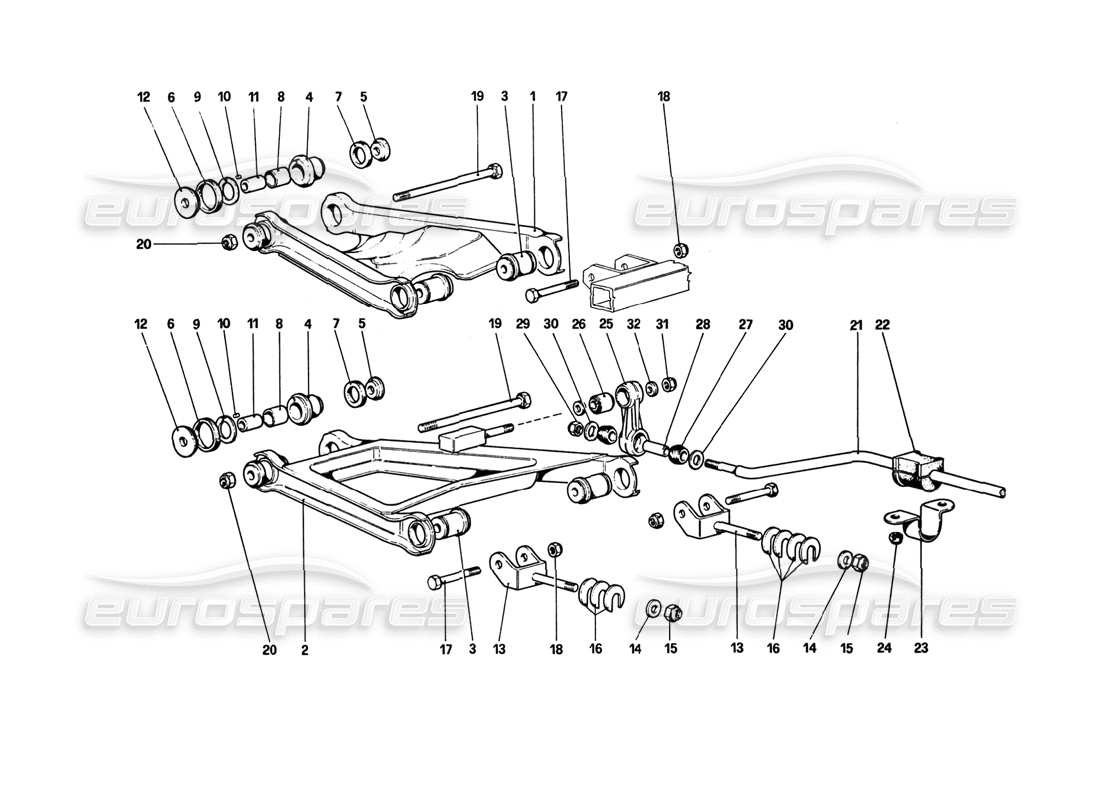 ferrari 308 gtb (1980) rear suspension - wishbones part diagram