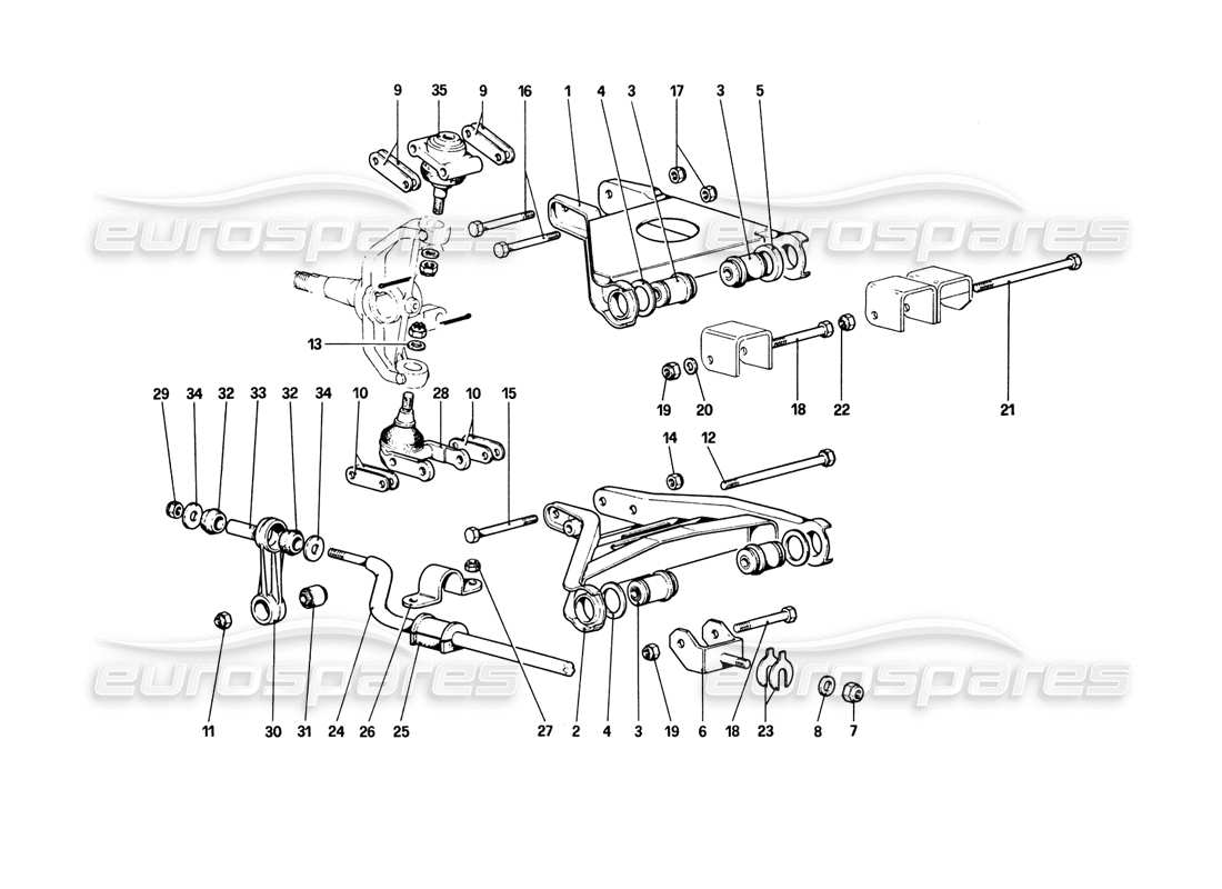 ferrari 308 gtb (1980) front suspension - wishbones part diagram