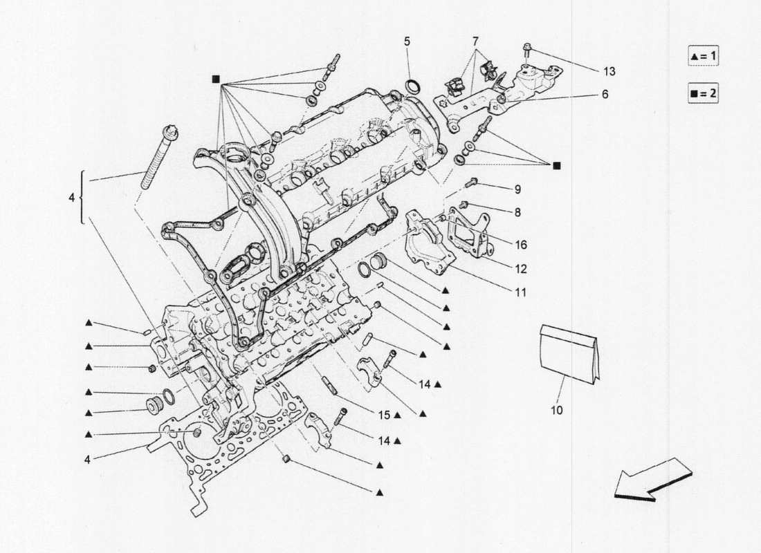 maserati qtp. v6 3.0 tds 275bhp 2017 lh cylinder head part diagram