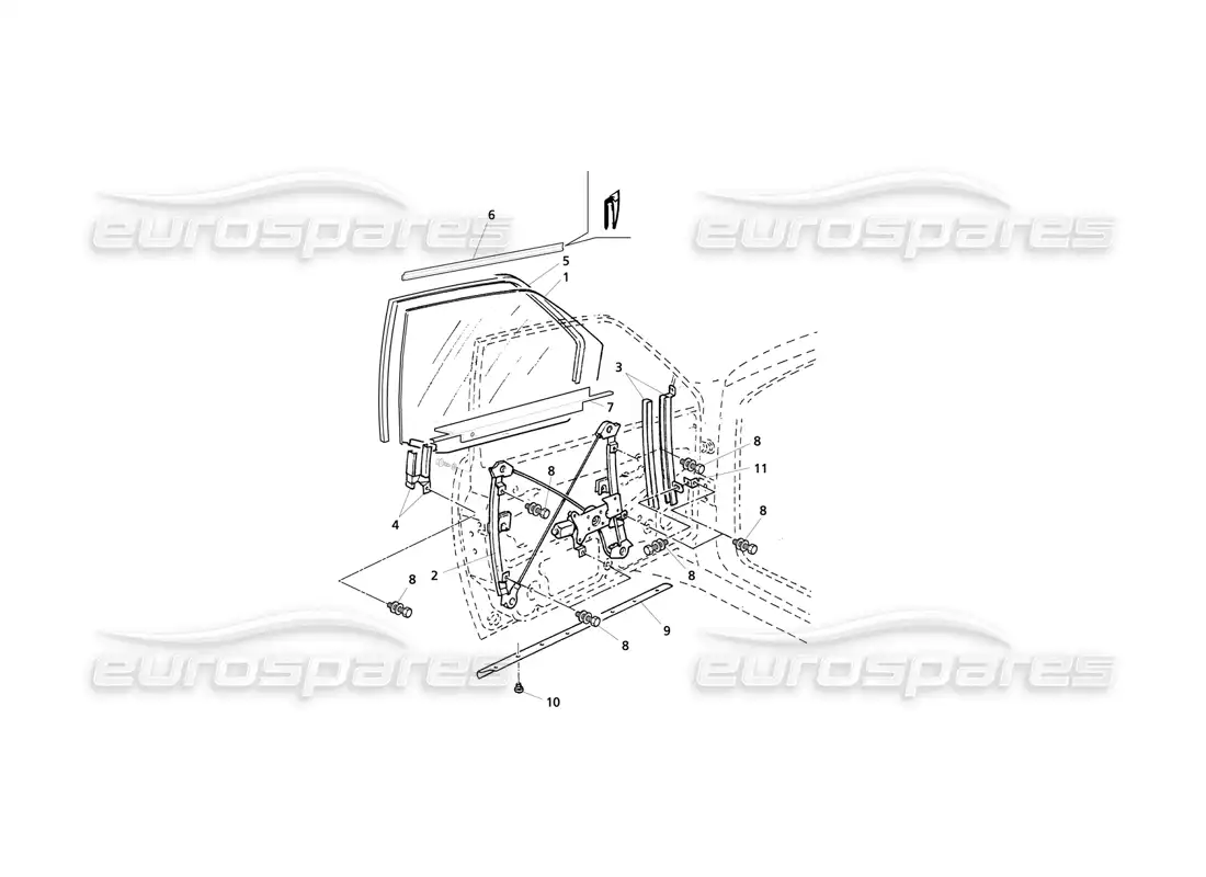 maserati qtp v6 evoluzione front doors: windows and regulators parts diagram