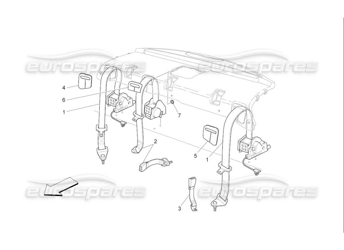 maserati qtp. (2009) 4.7 auto rear seat belts part diagram