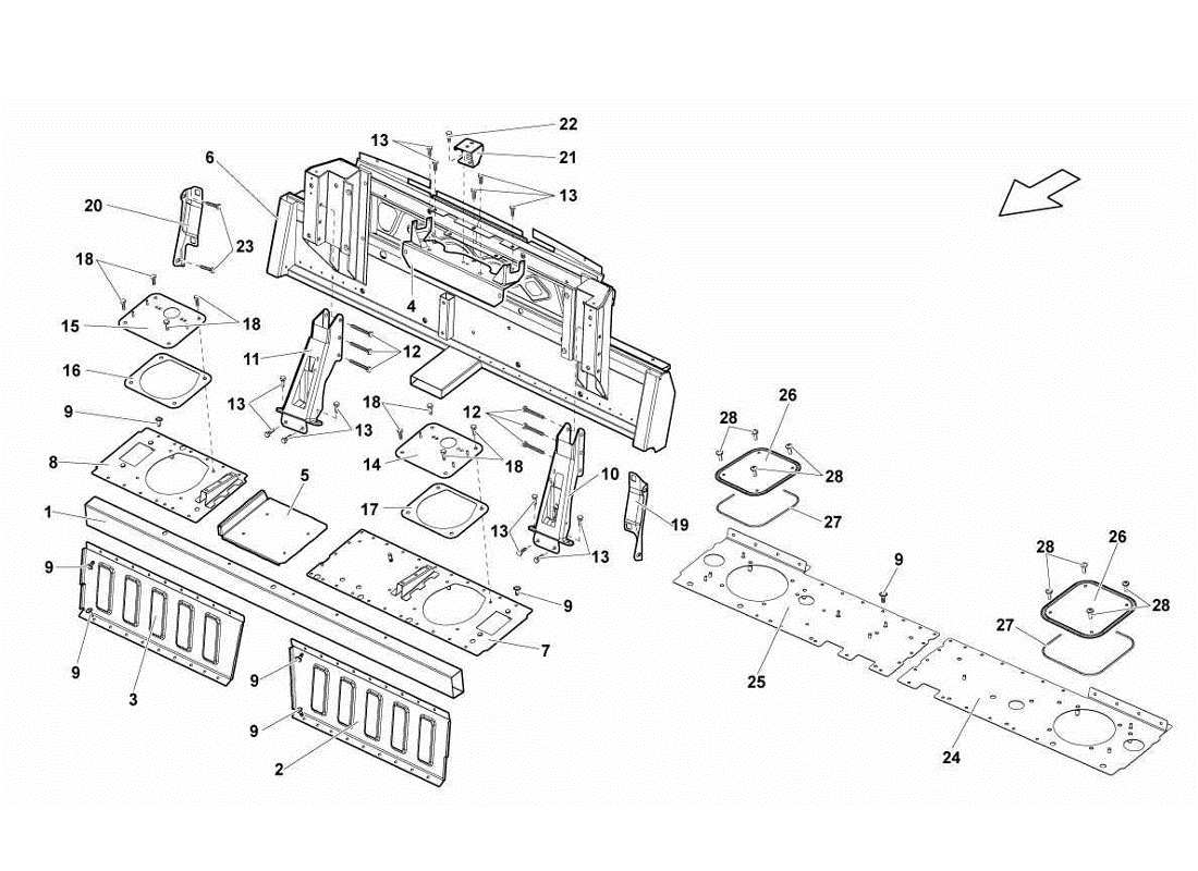 lamborghini gallardo lp570-4s perform center frame elements parts diagram