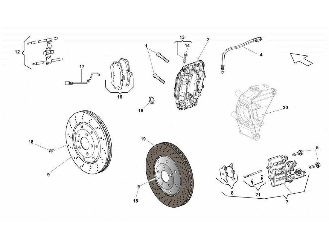 lamborghini gallardo lp560-4s update rear brakes discs std-ccb part diagram