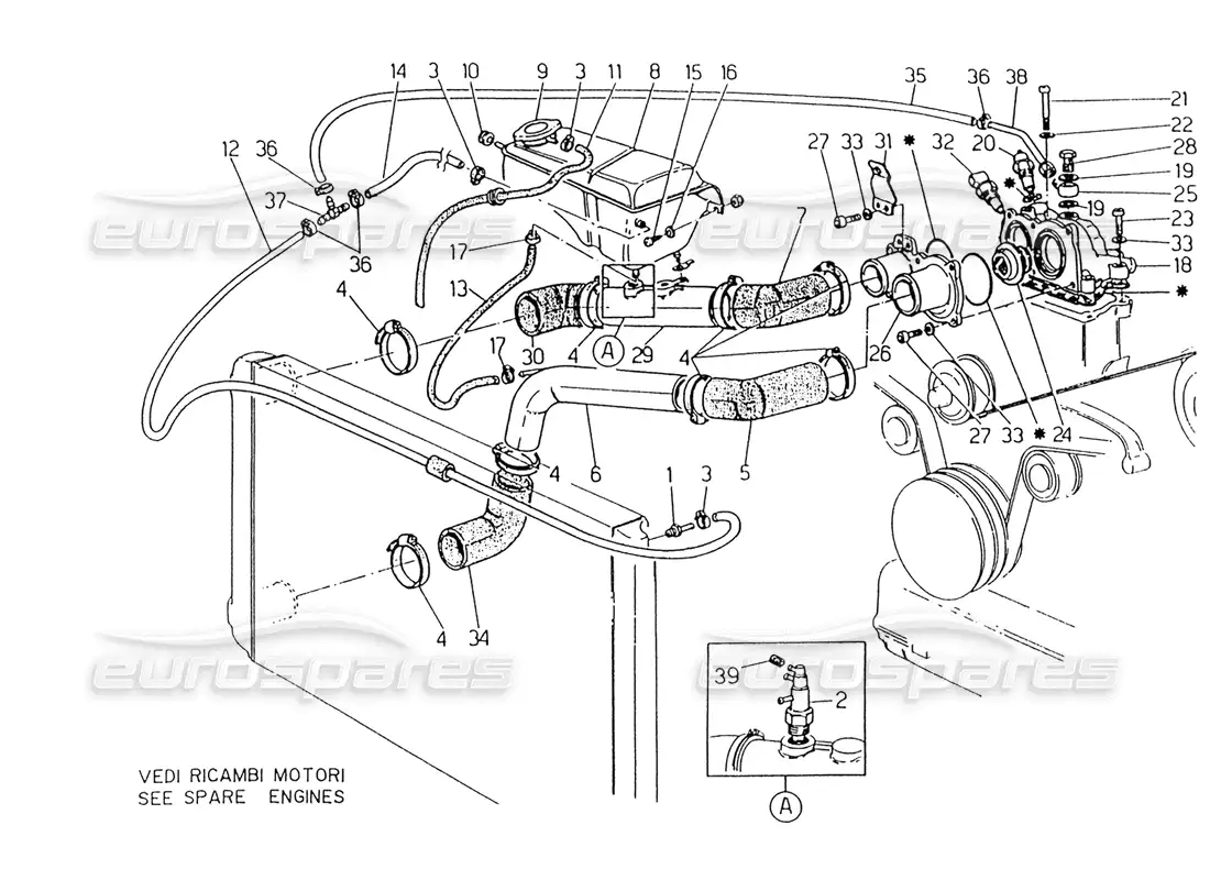 maserati 418 / 4.24v / 430 engine cooling, 4v parts diagram