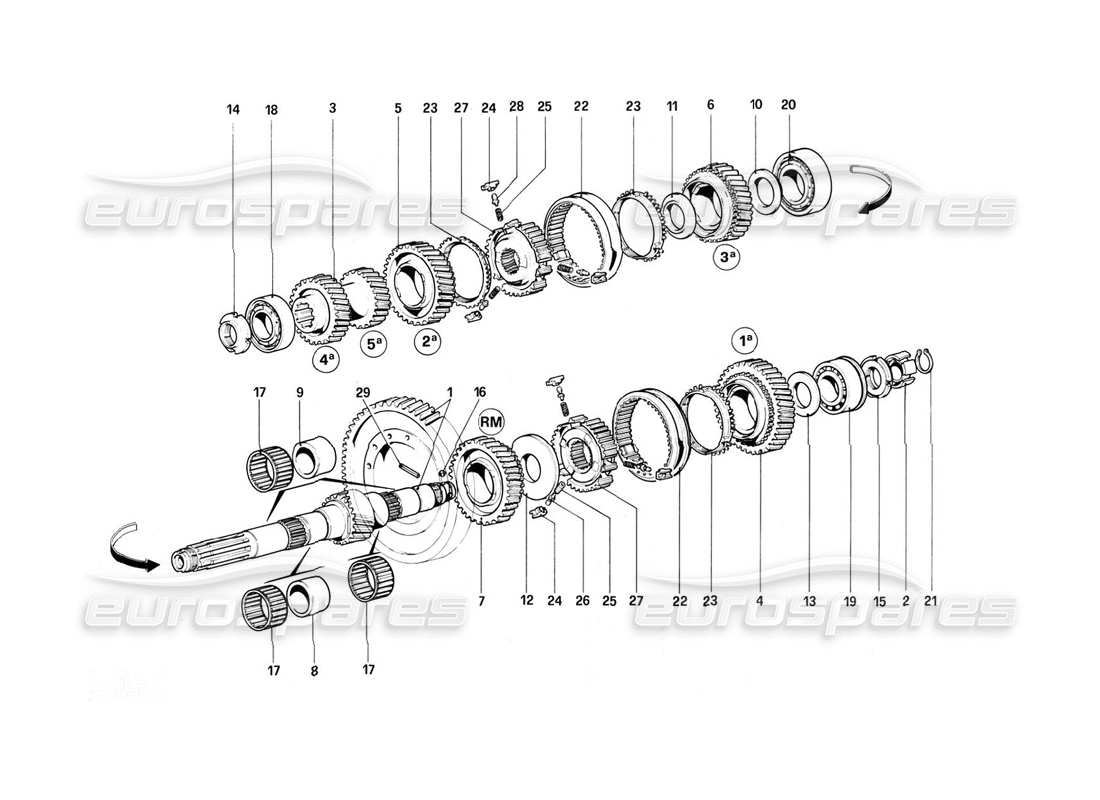 ferrari 308 (1981) gtbi/gtsi lay shaft gears part diagram