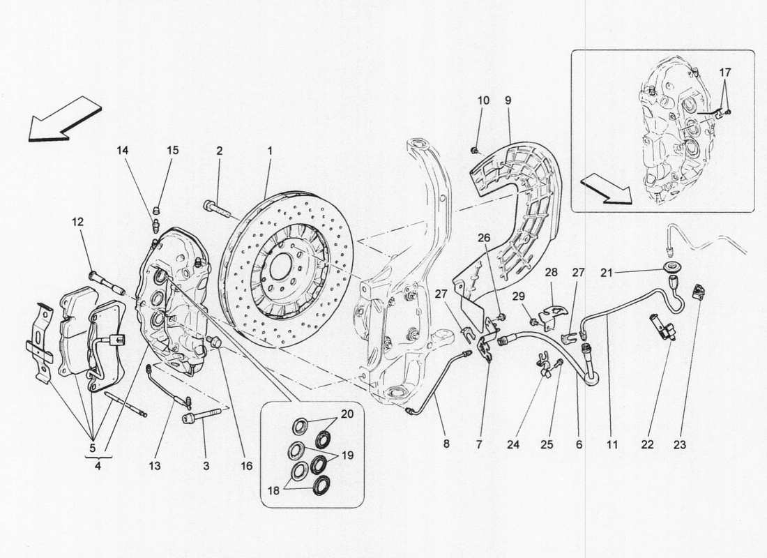 maserati qtp. v6 3.0 bt 410bhp 2wd 2017 braking devices on front wheels parts diagram