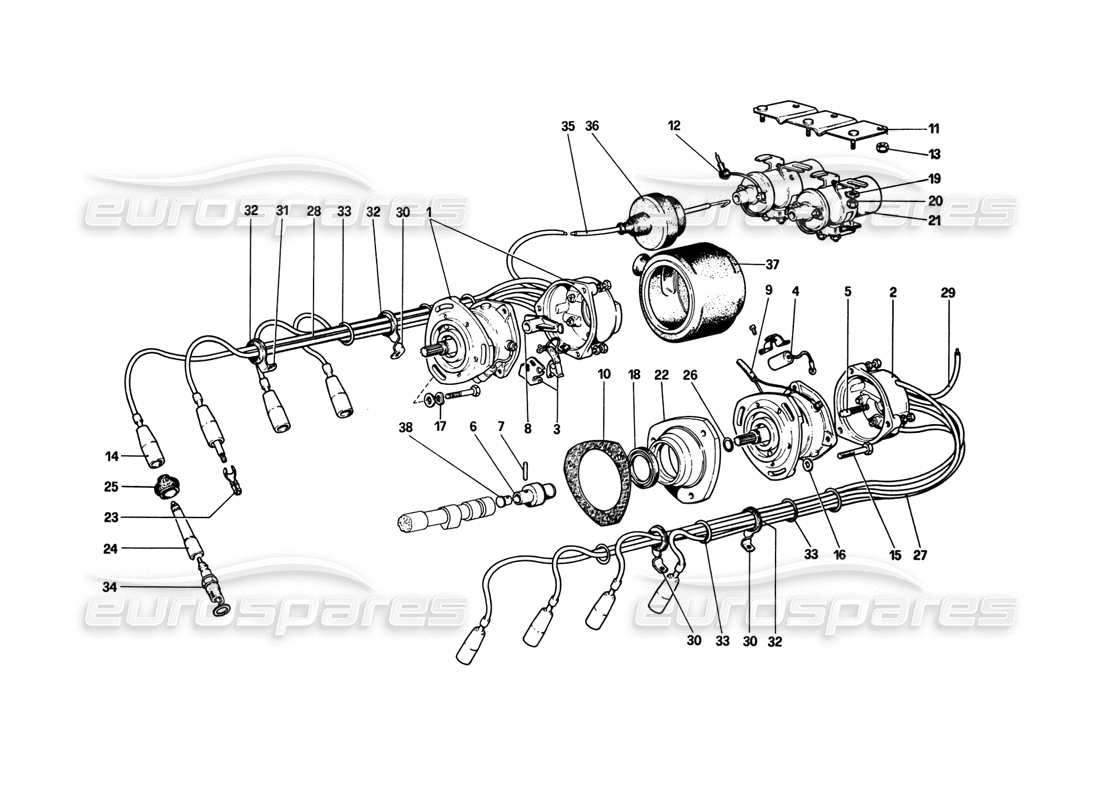 ferrari 308 gtb (1980) engine ignition (variants for aus version) parts diagram