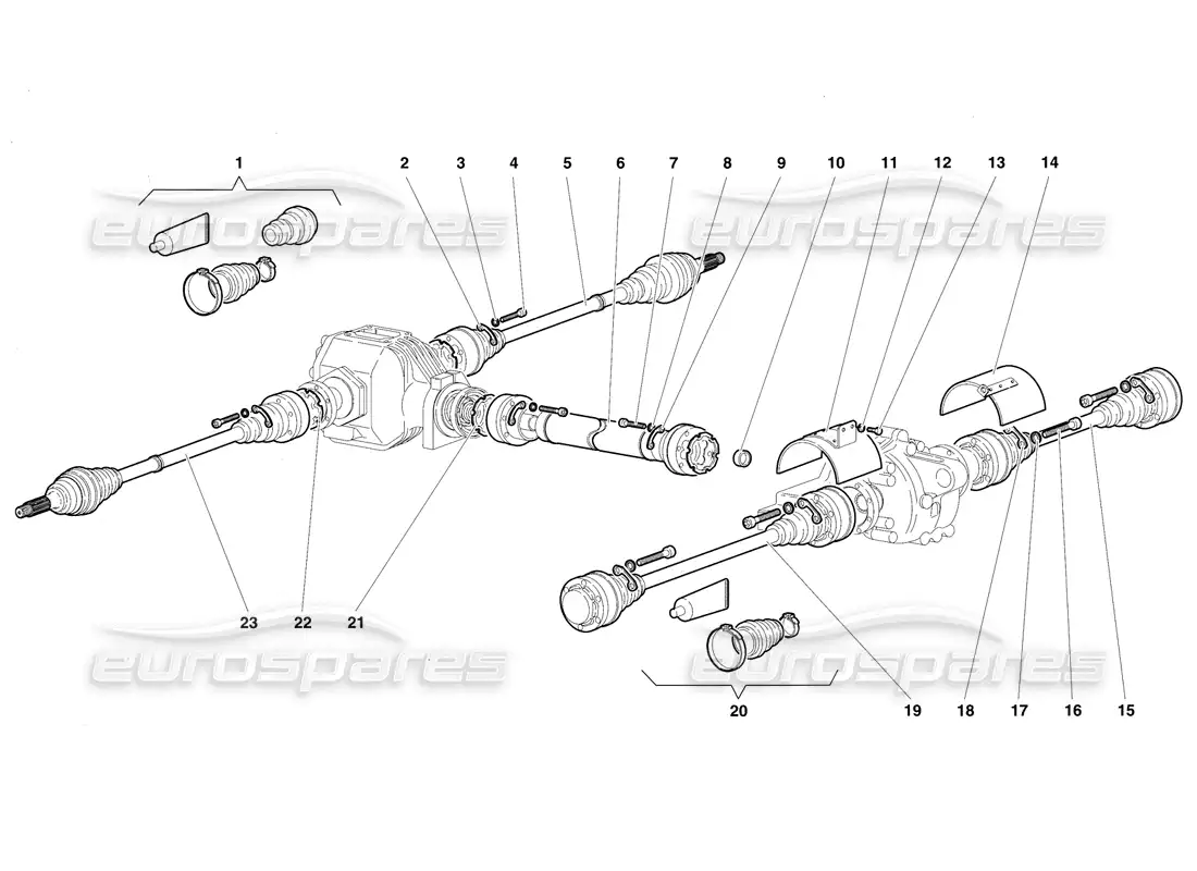 lamborghini diablo vt (1994) driveshafts and propeller shaft parts diagram