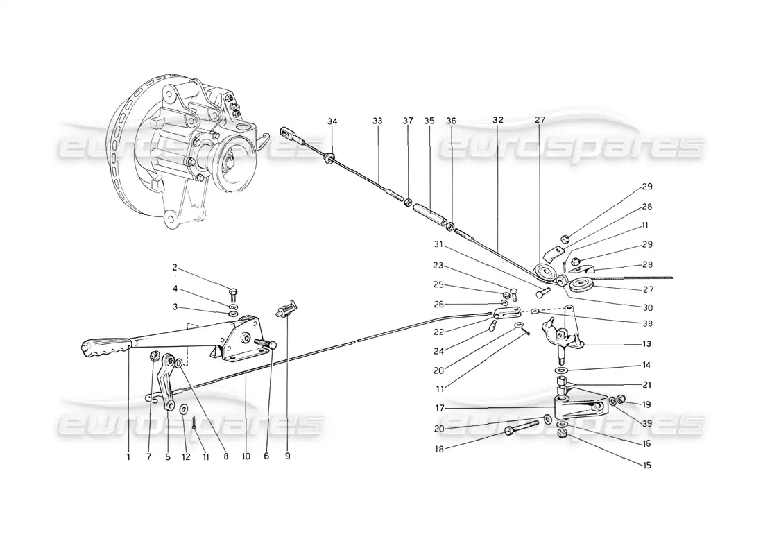ferrari 208 gt4 dino (1975) hand-brake control parts diagram