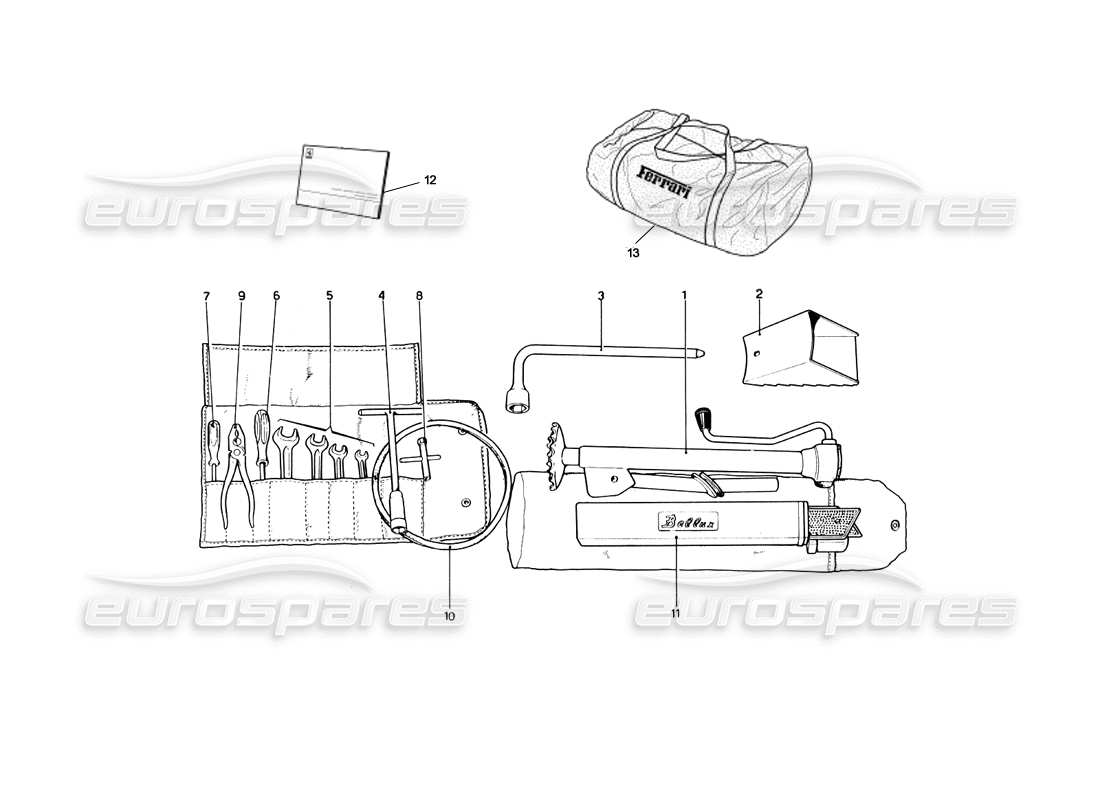 ferrari 246 dino (1975) tool - kit parts diagram