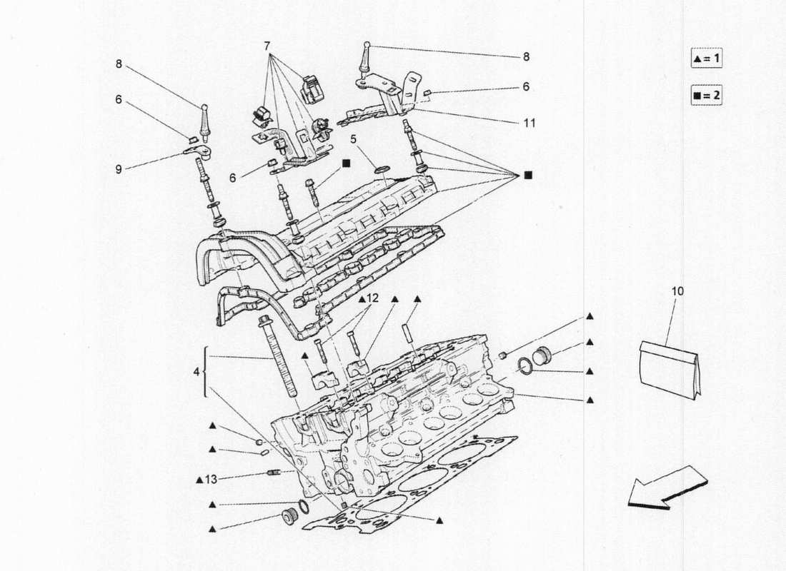 maserati qtp. v6 3.0 tds 275bhp 2017 rh cylinder head parts diagram