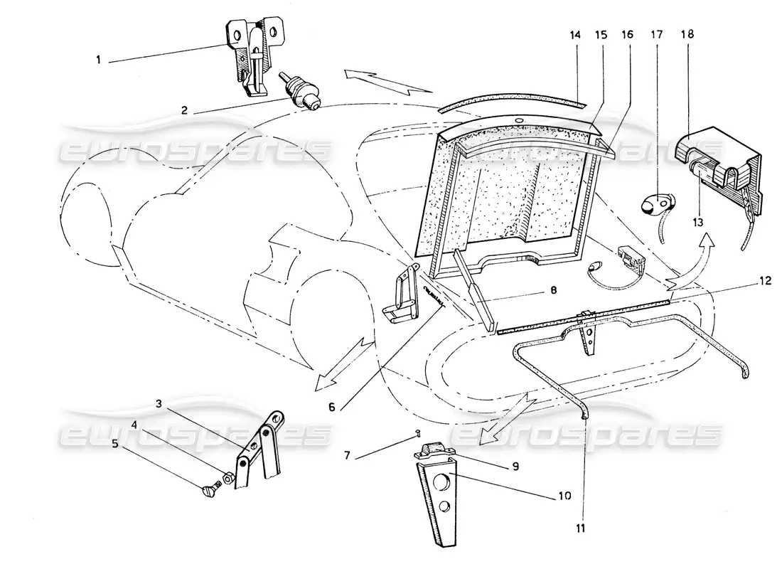 ferrari 206 gt dino (coachwork) boot lid parts diagram