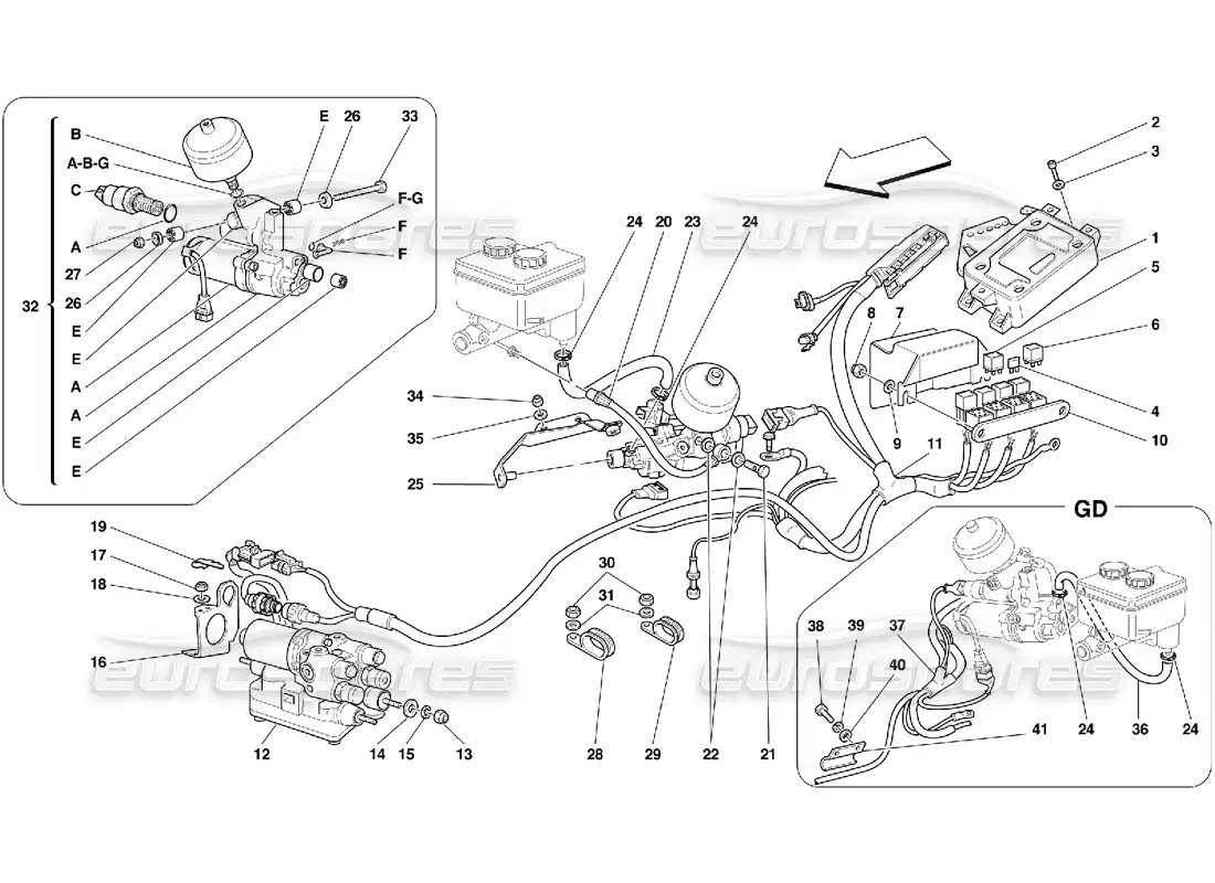 ferrari 456 gt/gta control unit and hydraulic equipment for abs system parts diagram