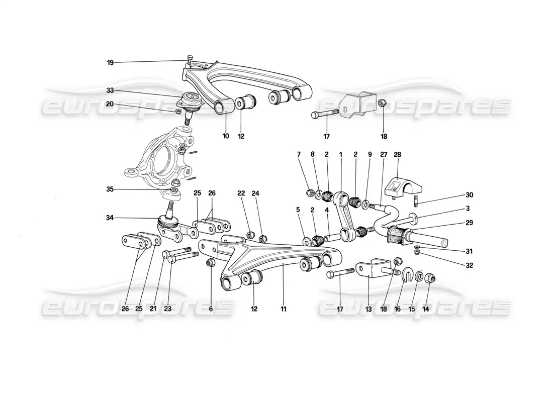 ferrari testarossa (1990) front suspension - wishbones (starting from car no. 75997) parts diagram