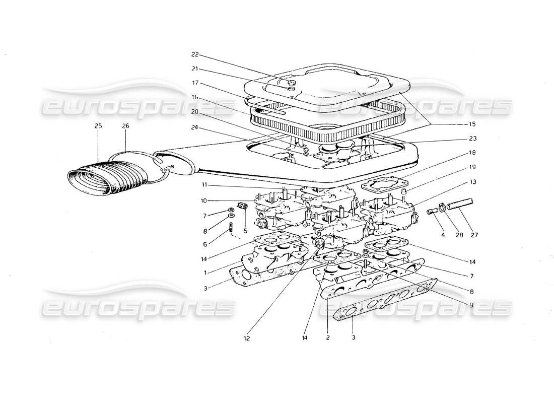 ferrari 308 gt4 dino (1979) carburettors and air cleaner part diagram