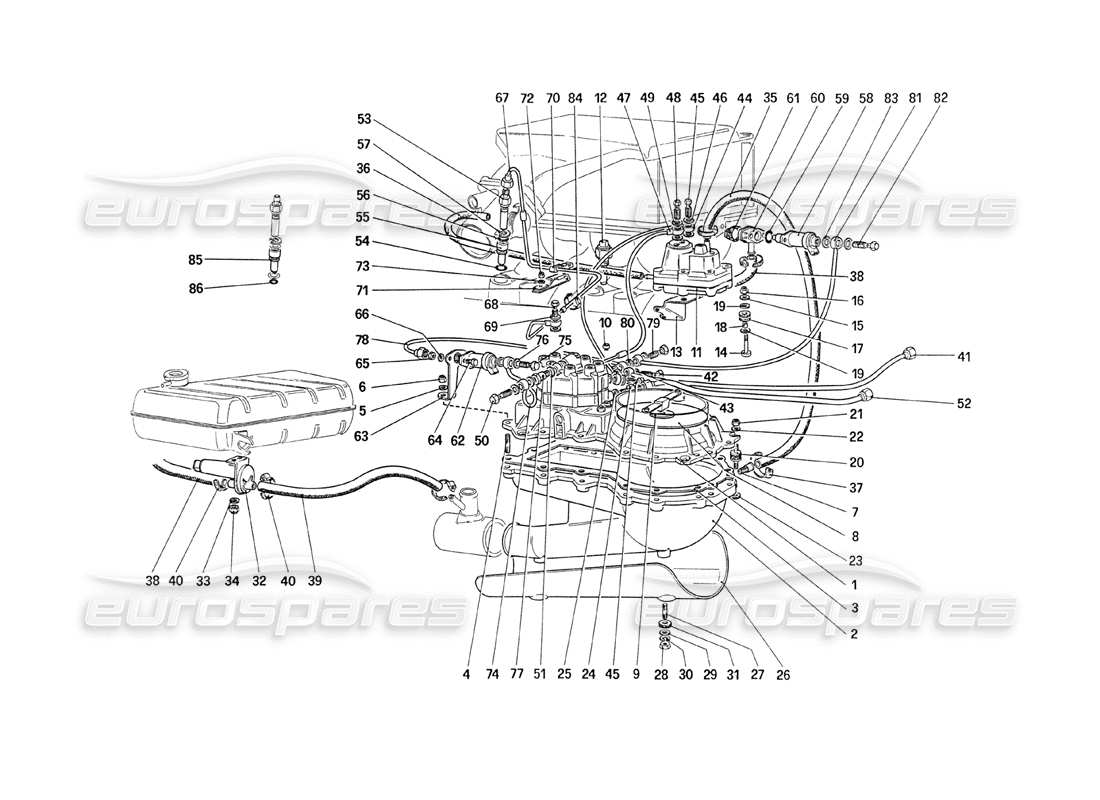 ferrari 208 turbo (1989) fuel distributors lines parts diagram