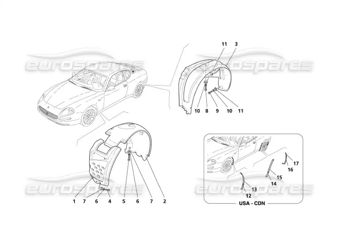 maserati 4200 coupe (2005) shields and protections for wheel compartment parts diagram