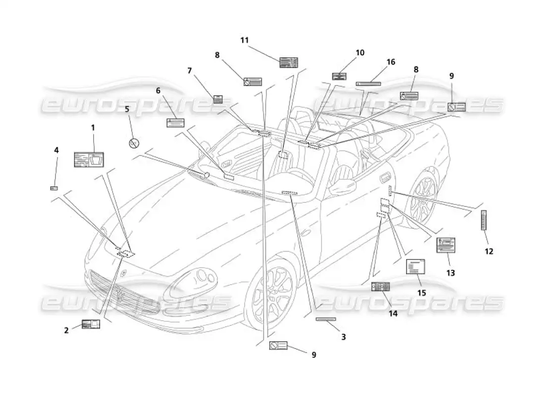 maserati 4200 spyder (2005) plates parts diagram