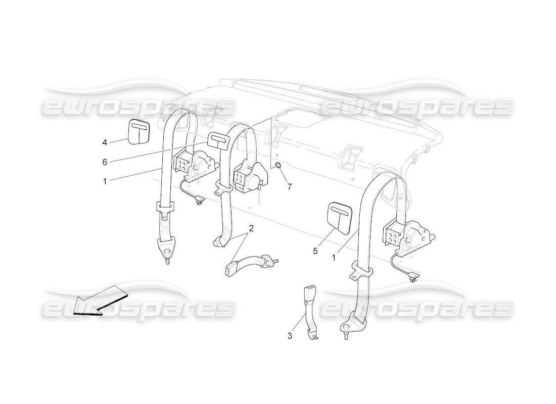 maserati qtp. (2010) 4.2 auto rear seat belts parts diagram