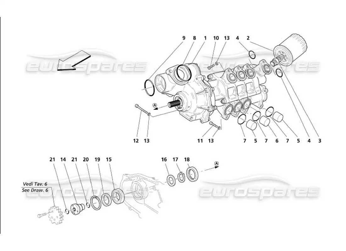 maserati 4200 coupe (2005) water-oil pump parts diagram