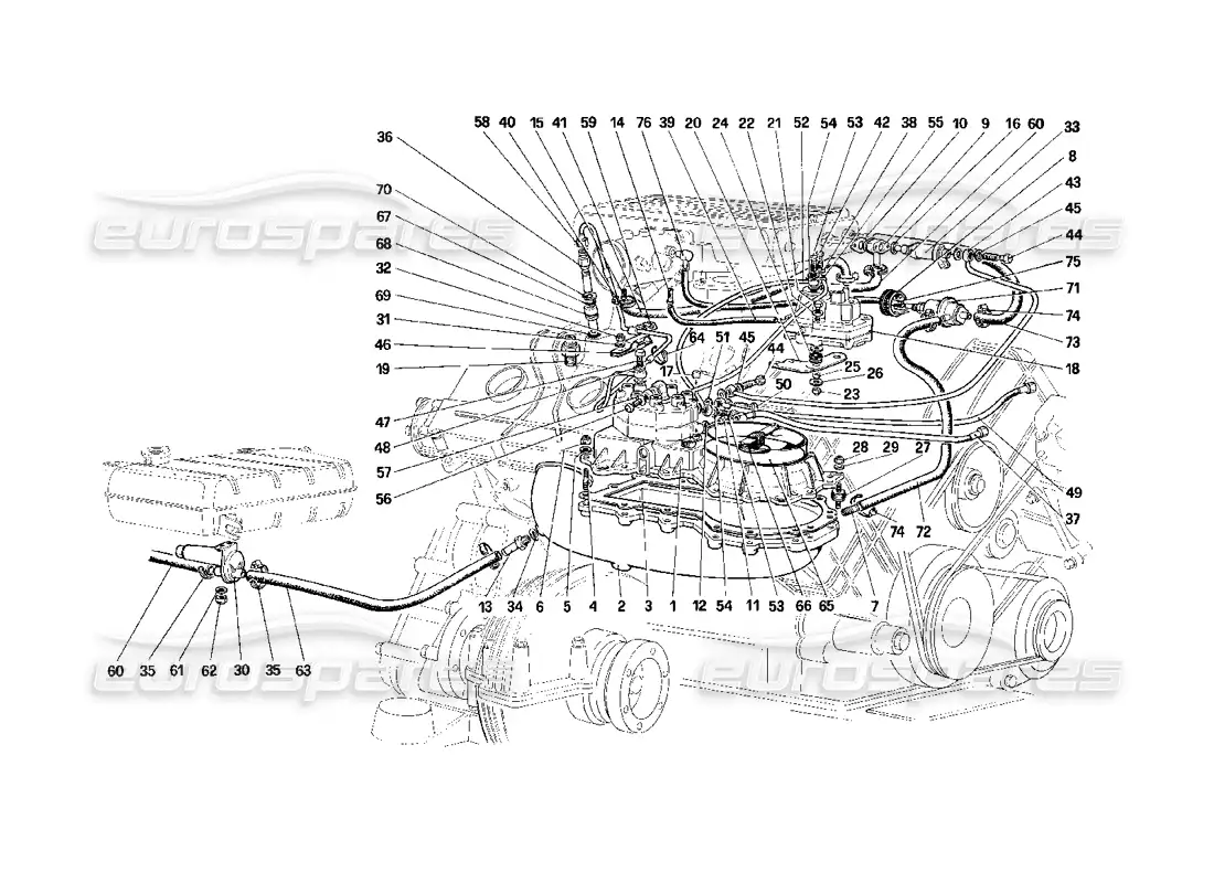 ferrari mondial 3.2 qv (1987) fuel distributors lines (not for us and ch87 version) parts diagram