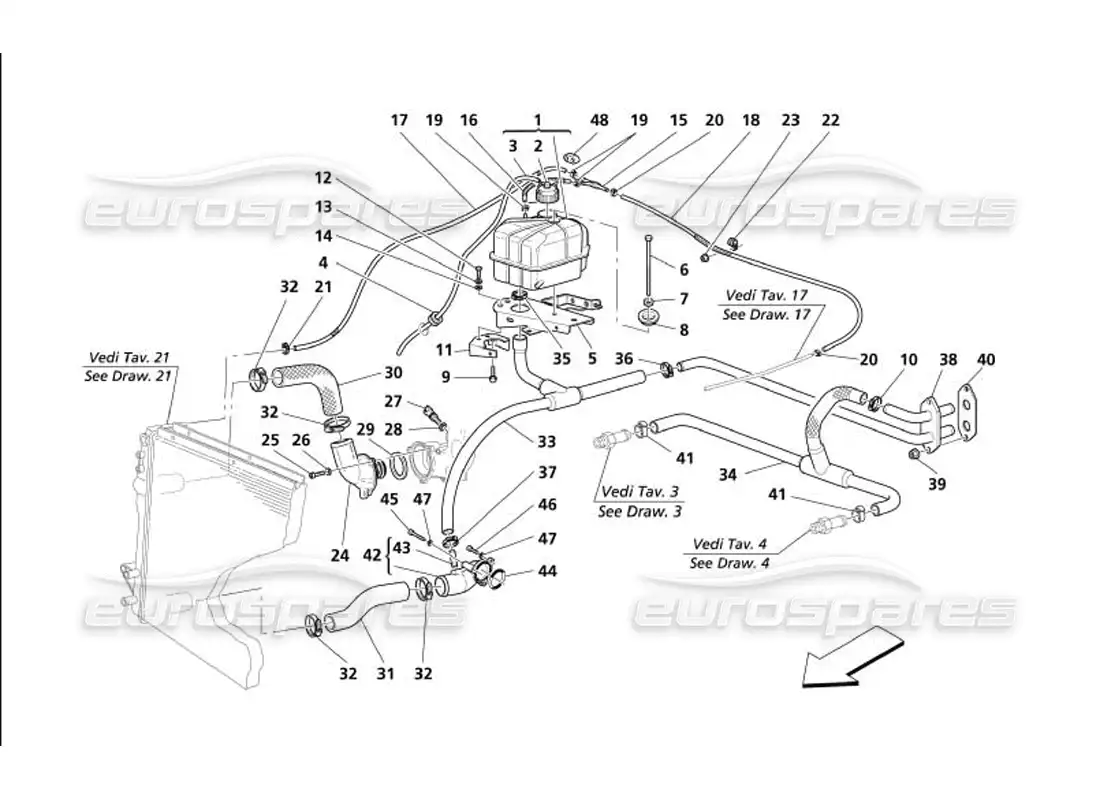 maserati 4200 coupe (2005) nourice - cooling system -not for gd- parts diagram