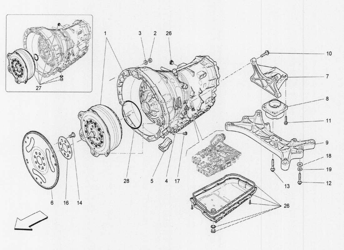 maserati qtp. v6 3.0 tds 275bhp 2017 gearbox housing part diagram