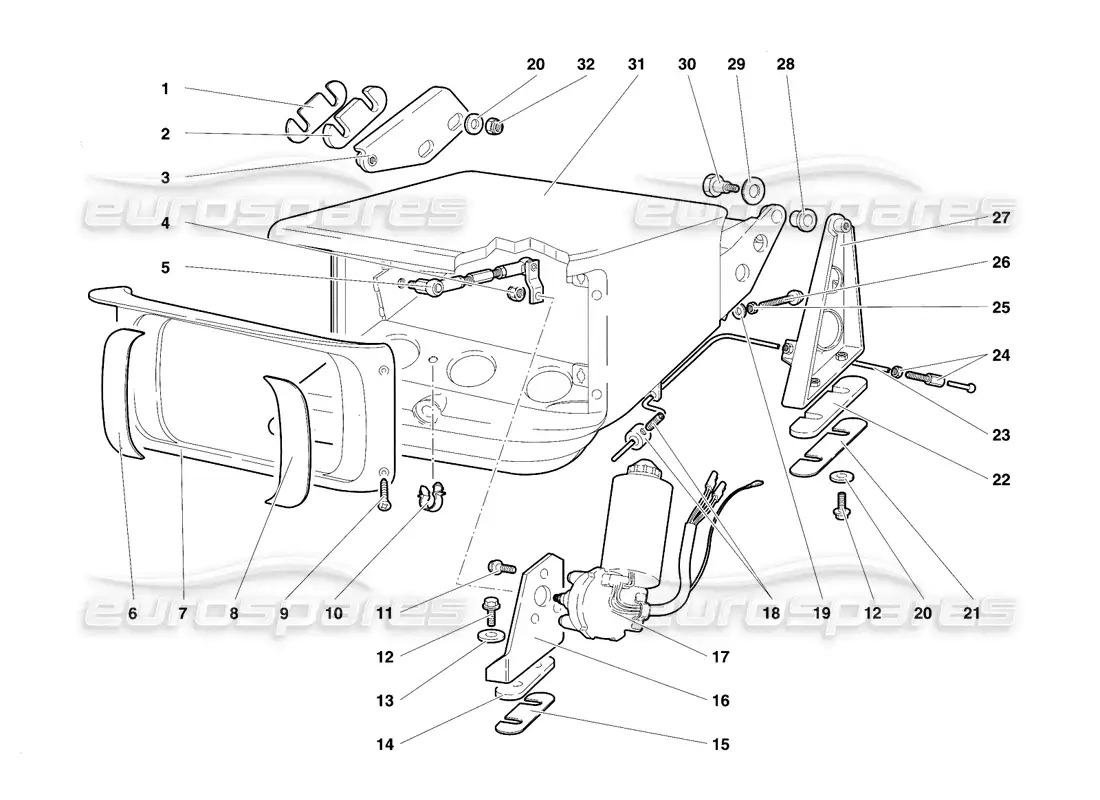 lamborghini diablo vt (1994) head lamp lifting system parts diagram