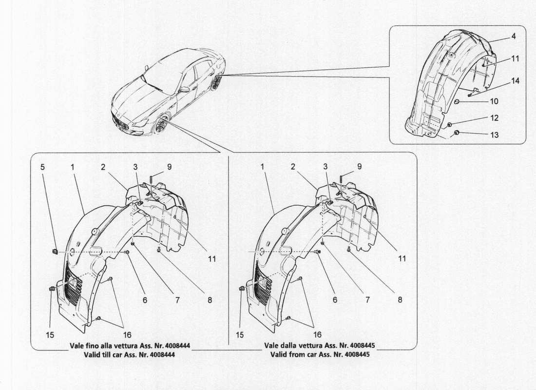 maserati qtp. v6 3.0 bt 410bhp 2wd 2017 wheelhouse and lids parts diagram