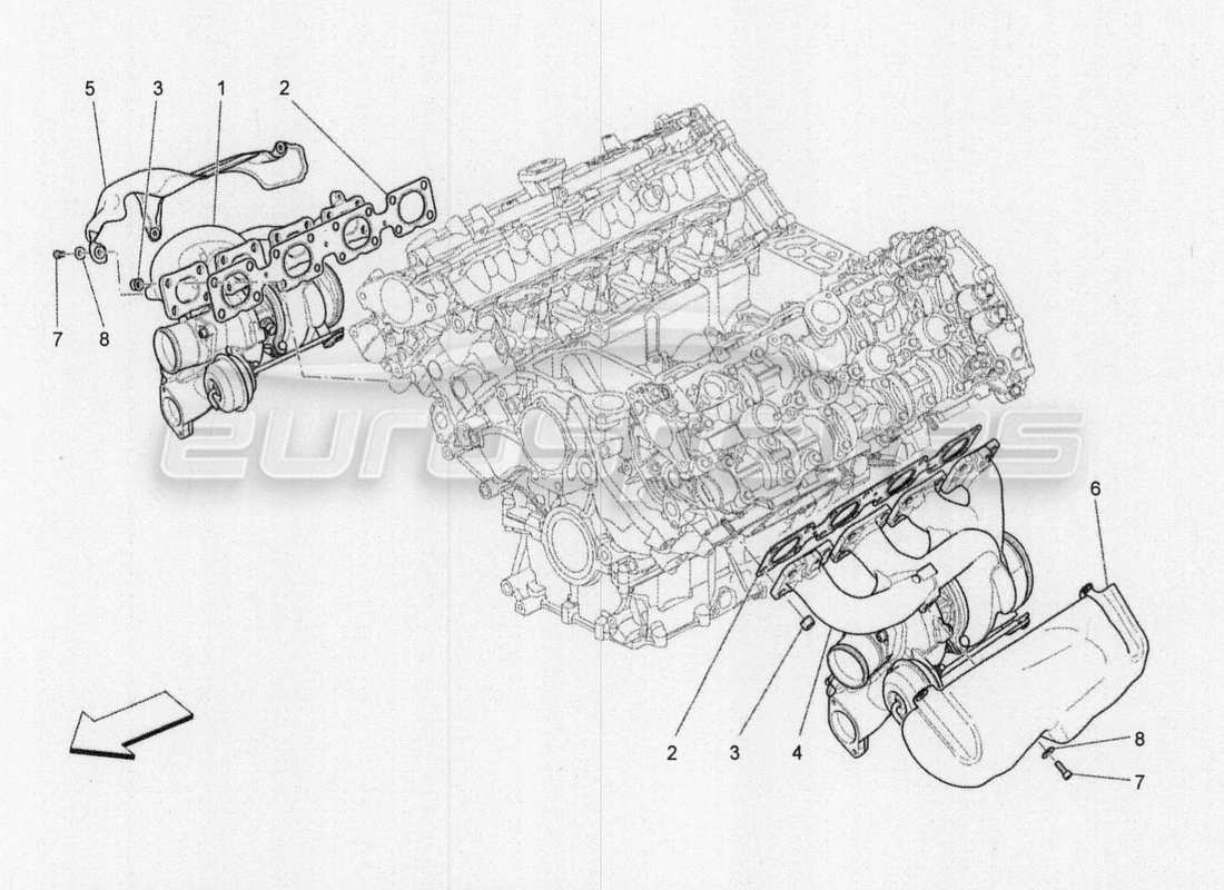 maserati qtp. v8 3.8 530bhp 2014 auto turbocharging system: equipments part diagram