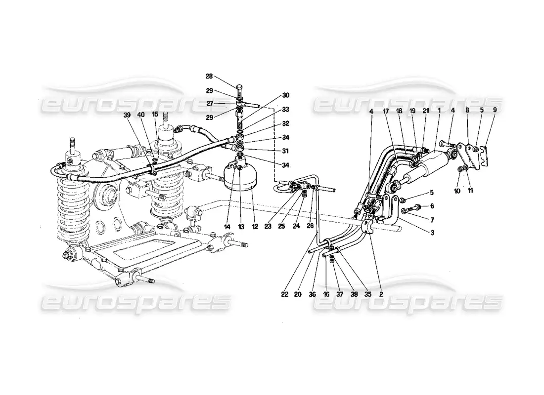 ferrari 412 (mechanical) rear suspension - self - levelling valve and oil lines parts diagram
