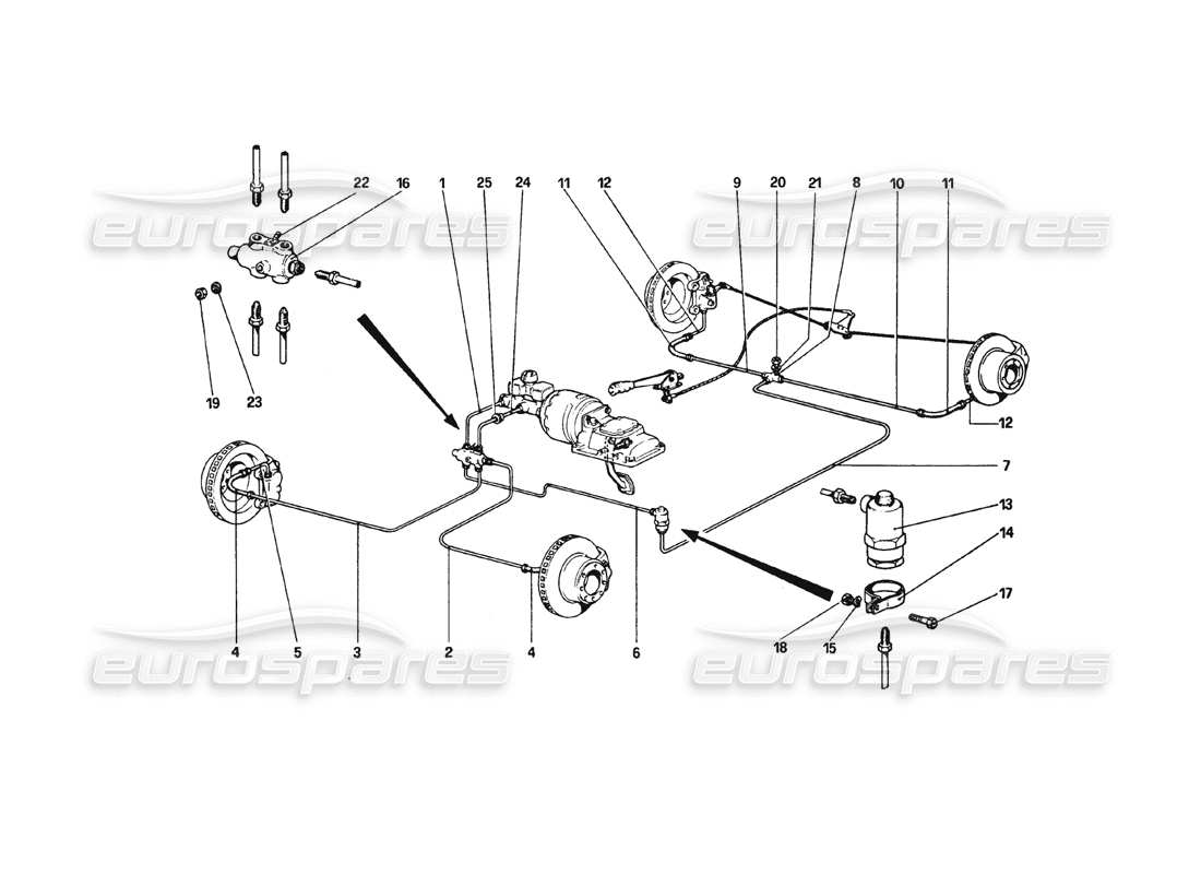 ferrari 308 gtb (1980) brake system parts diagram
