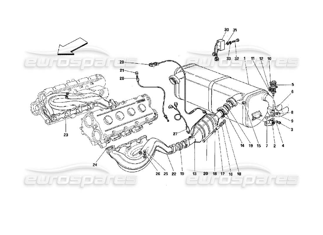 ferrari mondial 3.4 t coupe/cabrio exhaust system - for cars with catalysts and 77db parts diagram