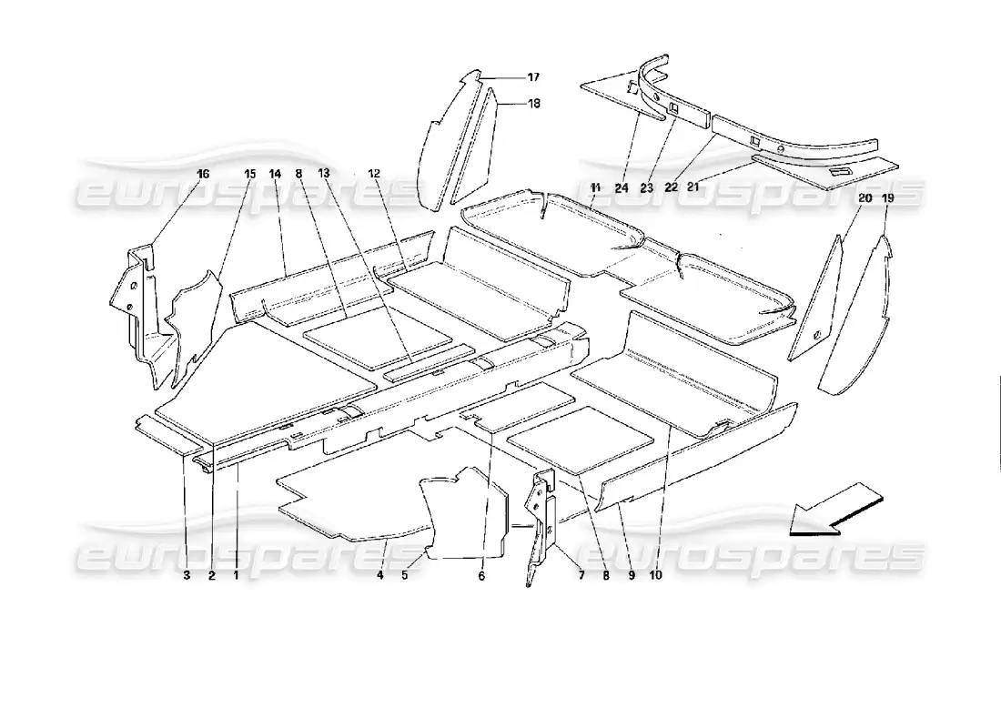 ferrari mondial 3.4 t coupe/cabrio interior compartment insulation - coupe parts diagram