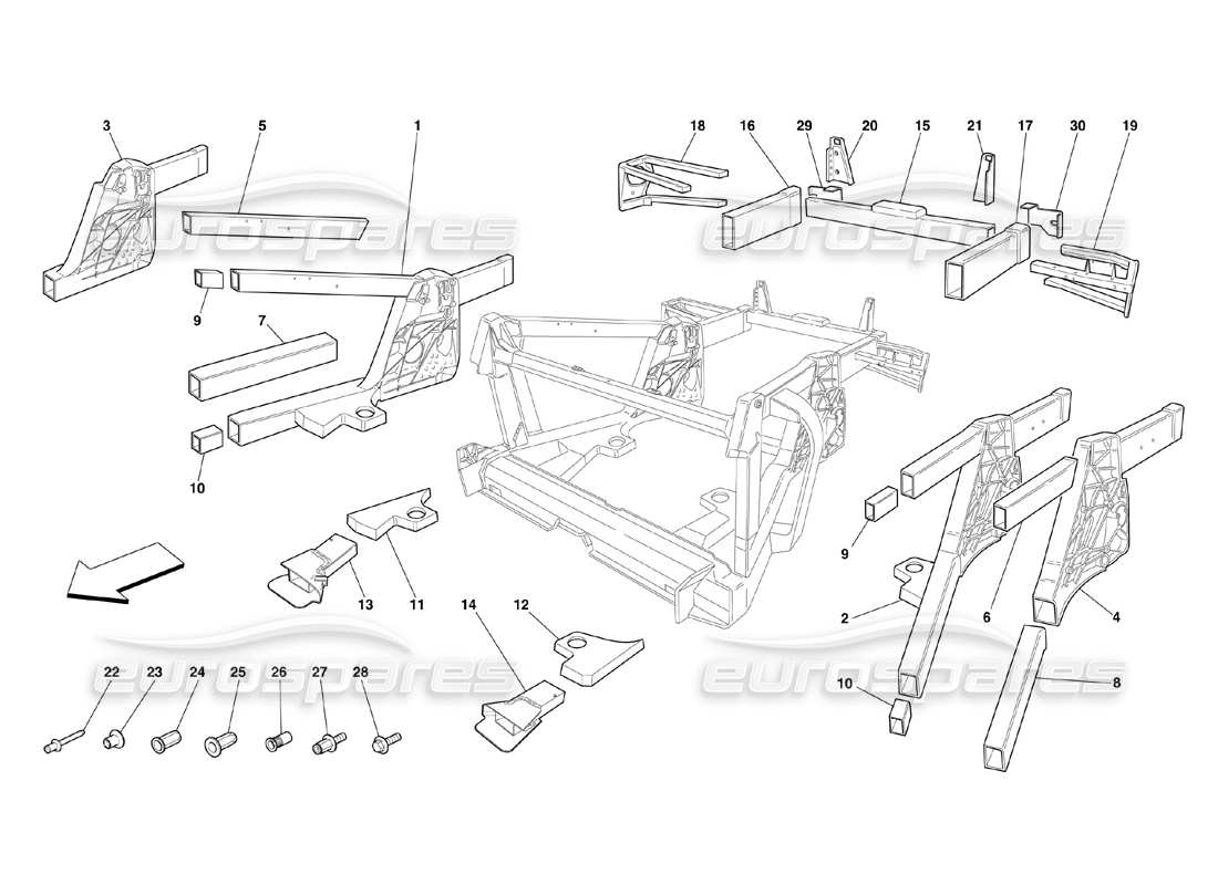 ferrari 360 challenge (2000) frame - rear elements sub-groups parts diagram