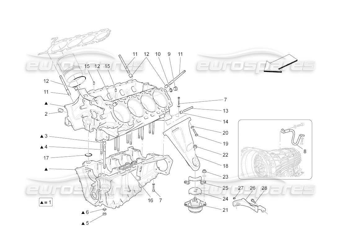 maserati qtp. (2010) 4.2 auto crankcase part diagram