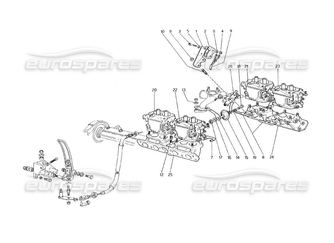 ferrari 308 gt4 dino (1979) fuel system - carburettors and controls (variants for usa - aus and j version) parts diagram