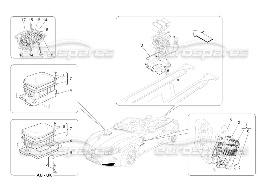 maserati grancabrio (2010) 4.7 relays, fuses and boxes parts diagram