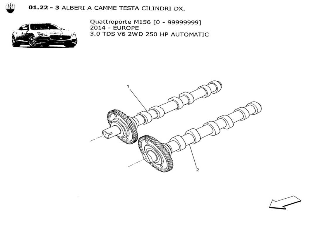 maserati qtp. v6 3.0 tds 250bhp 2014 rh cylinder head camshafts part diagram