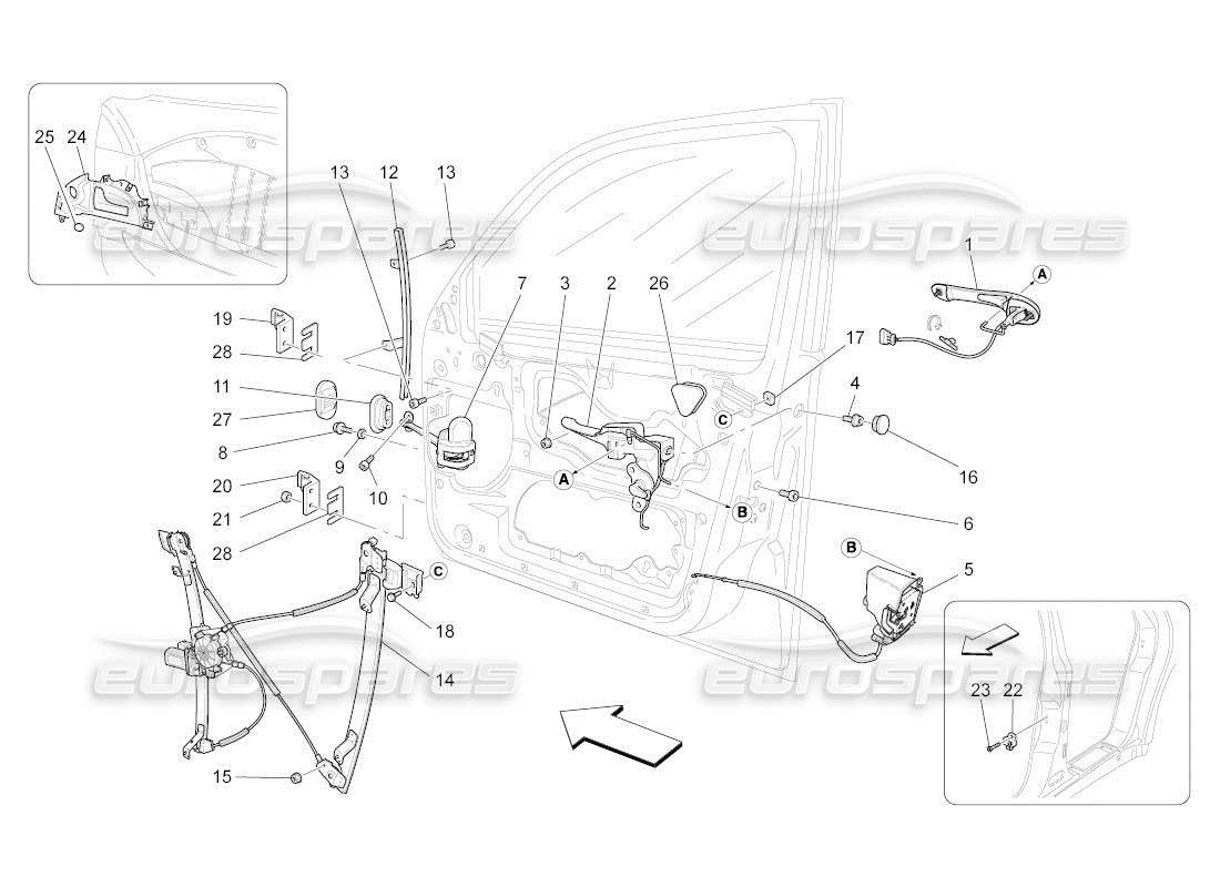 maserati qtp. (2011) 4.7 auto front doors: mechanisms part diagram