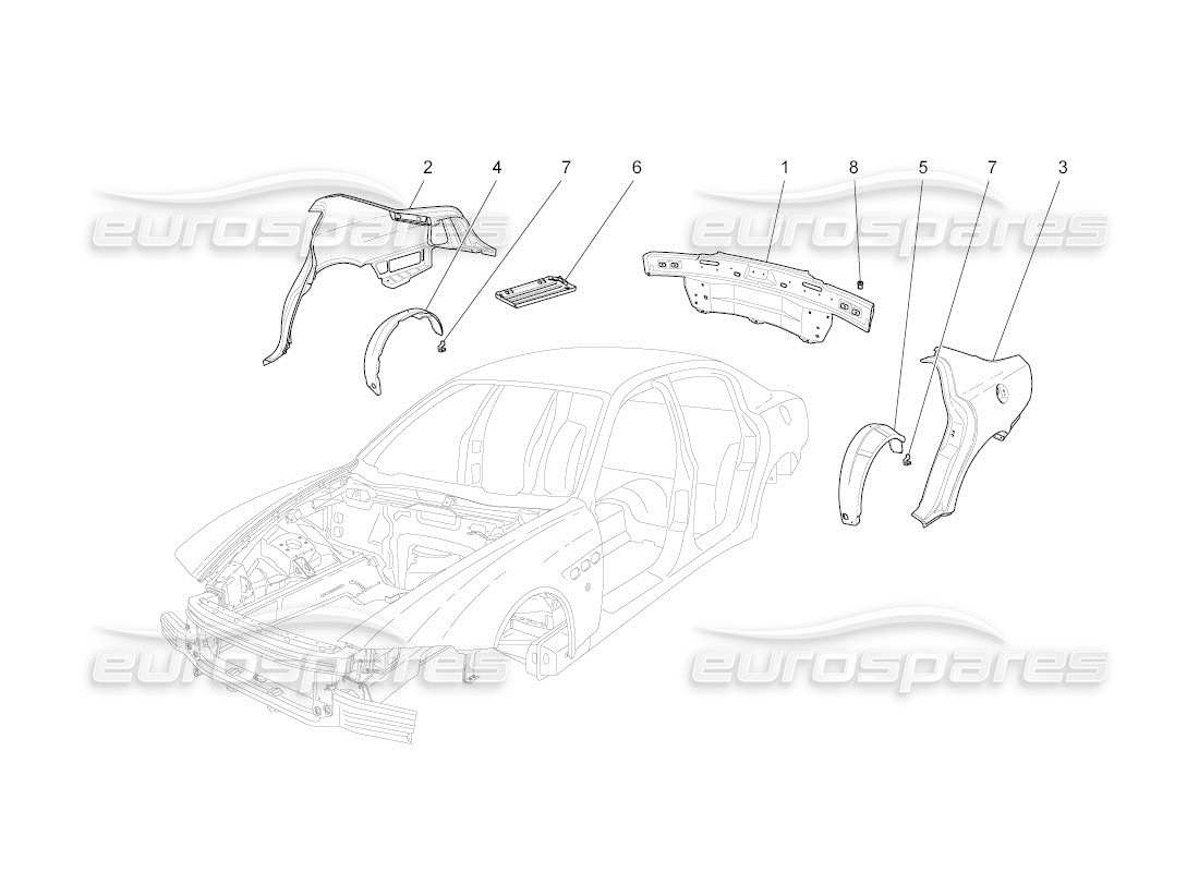 maserati qtp. (2011) 4.7 auto bodywork and rear outer trim panels part diagram