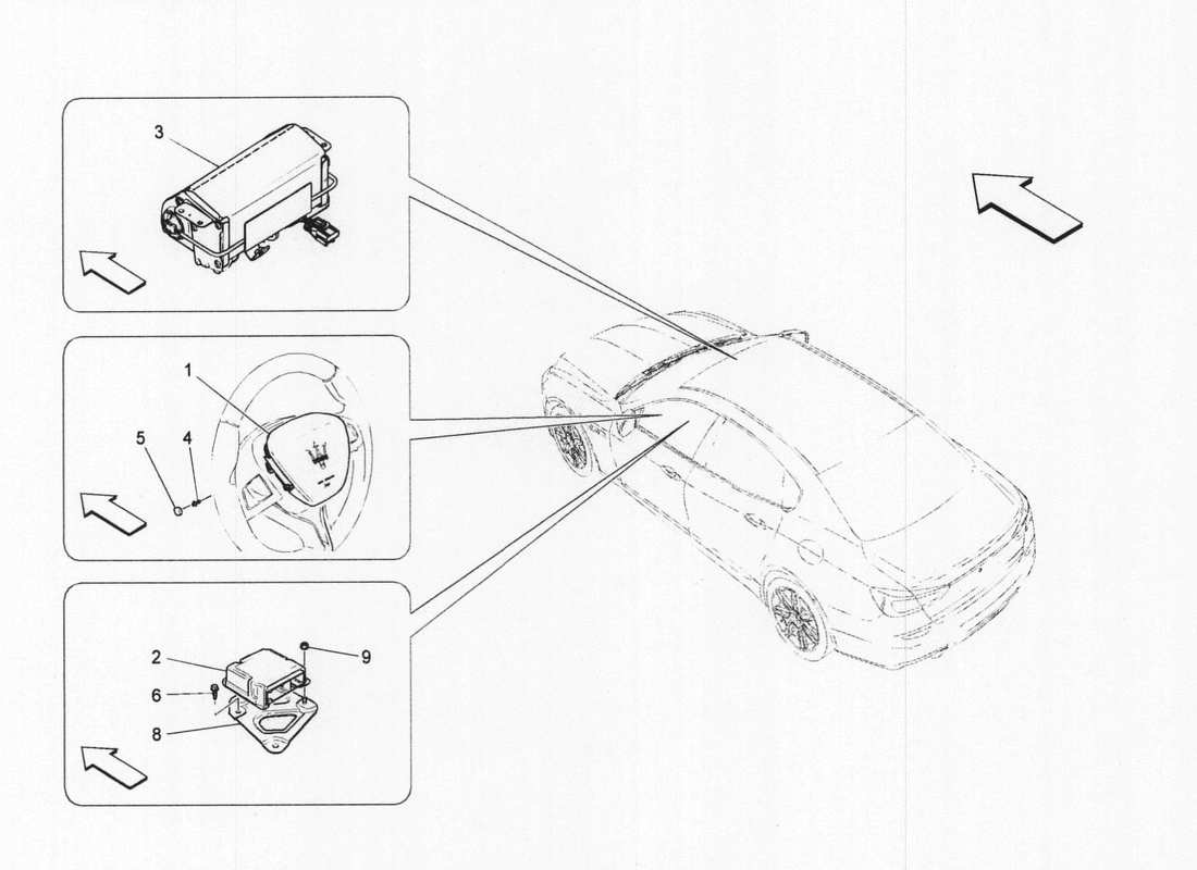 maserati qtp. v6 3.0 bt 410bhp 2wd 2017 front airbag system parts diagram