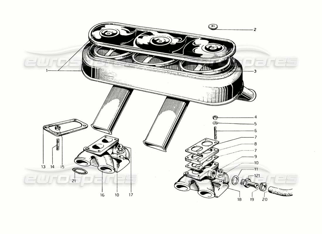 ferrari 275 gtb/gts 2 cam inlet manifolds part diagram