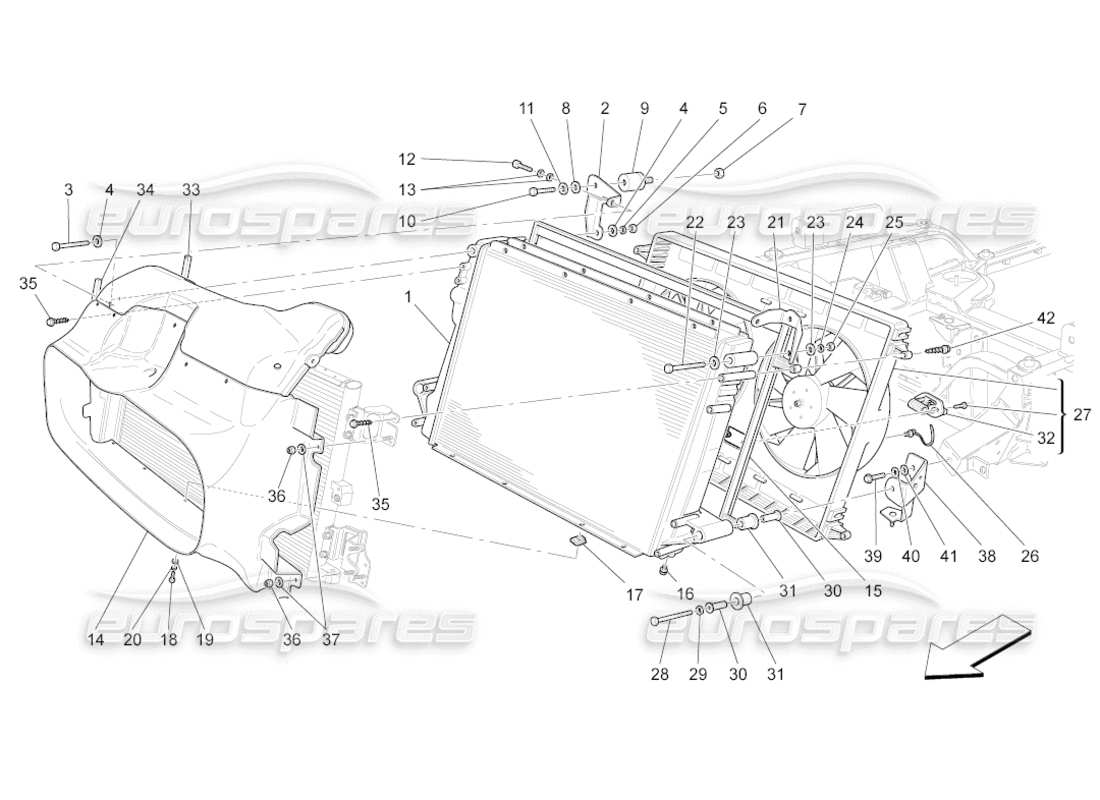 maserati grancabrio (2010) 4.7 cooling: air radiators and ducts parts diagram