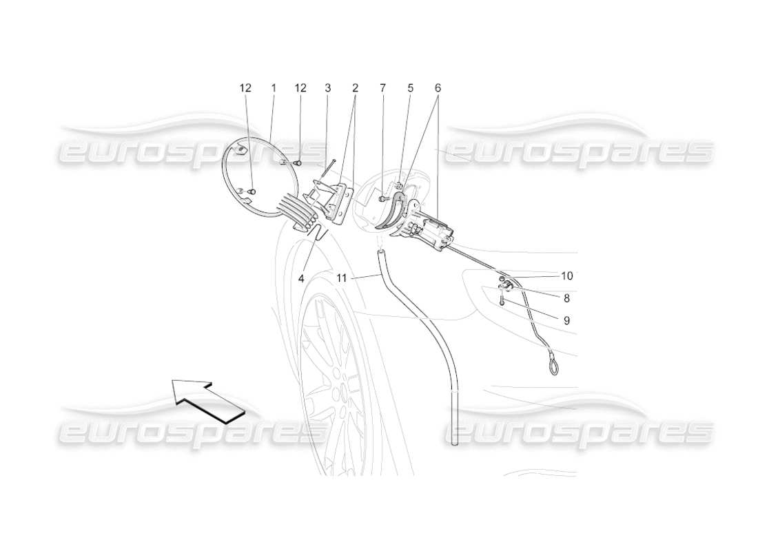 maserati grancabrio (2011) 4.7 fuel tank door and controls parts diagram