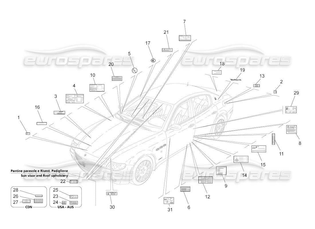 maserati qtp. (2011) 4.7 auto stickers and labels parts diagram