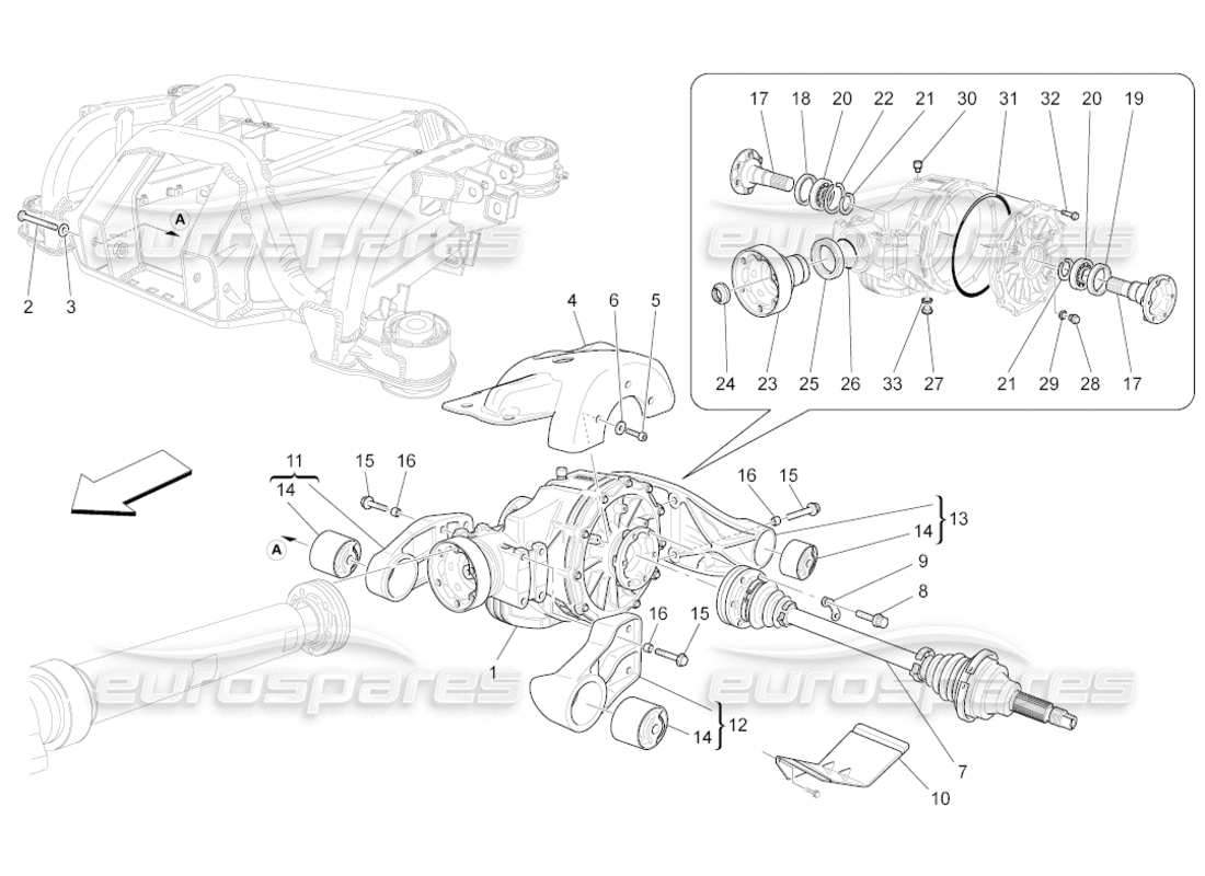 maserati grancabrio (2010) 4.7 differential and rear axle shafts part diagram