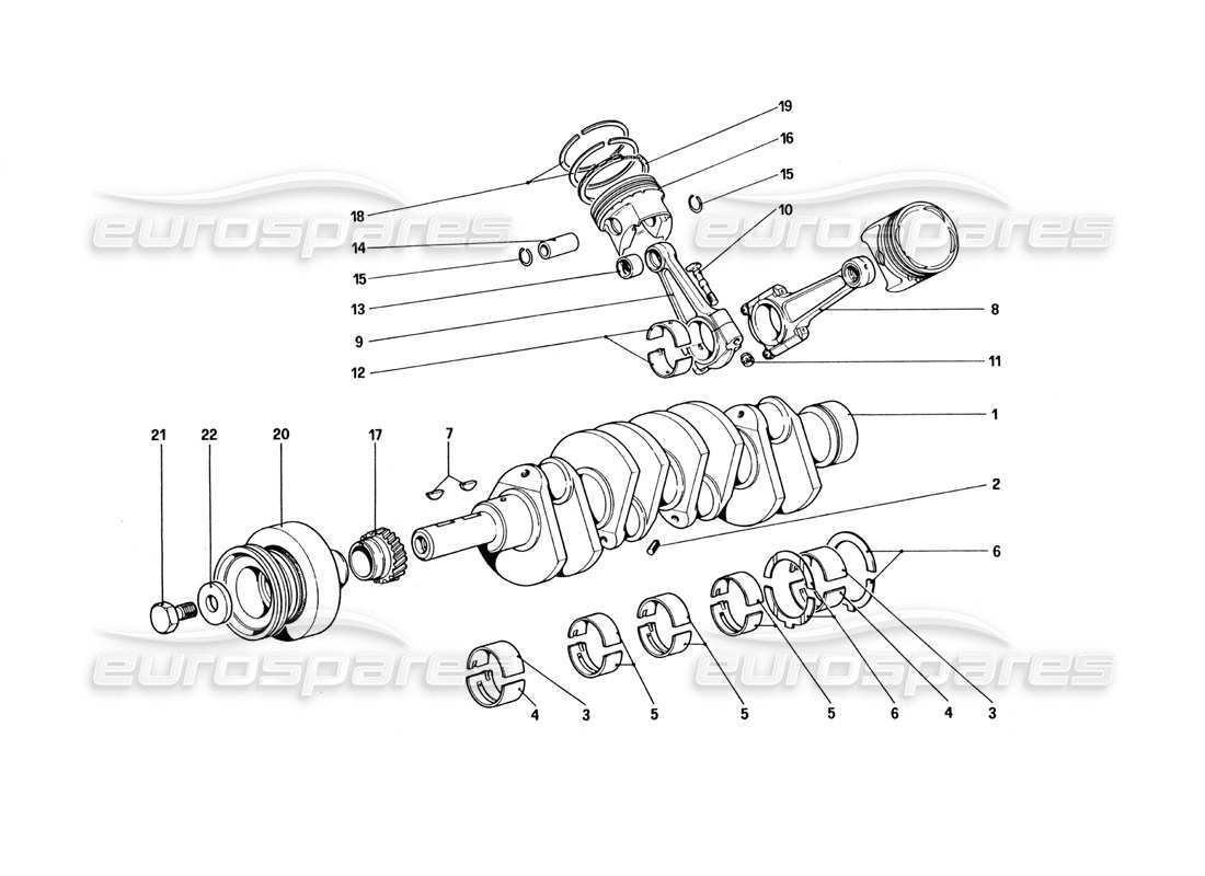 ferrari 328 (1985) crankshaft - connecting rods and pistons parts diagram