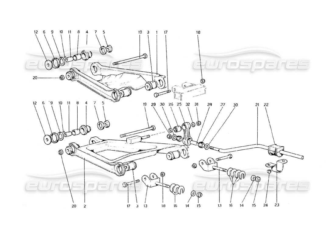 ferrari 308 gt4 dino (1979) rear suspension - shock absorber and brake disc part diagram